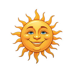 Sun cut out illustration with smiling face radiant yellow sunbeam artistic depiction isolated on a transparent background
