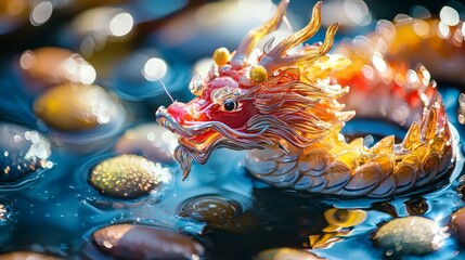 Close-up of a colorful Chinese dragon sculpture