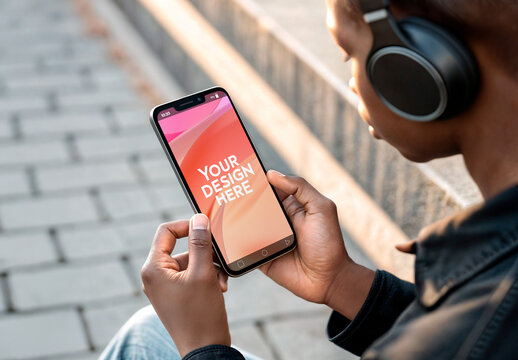 Smartphone Mockup with Man Holding