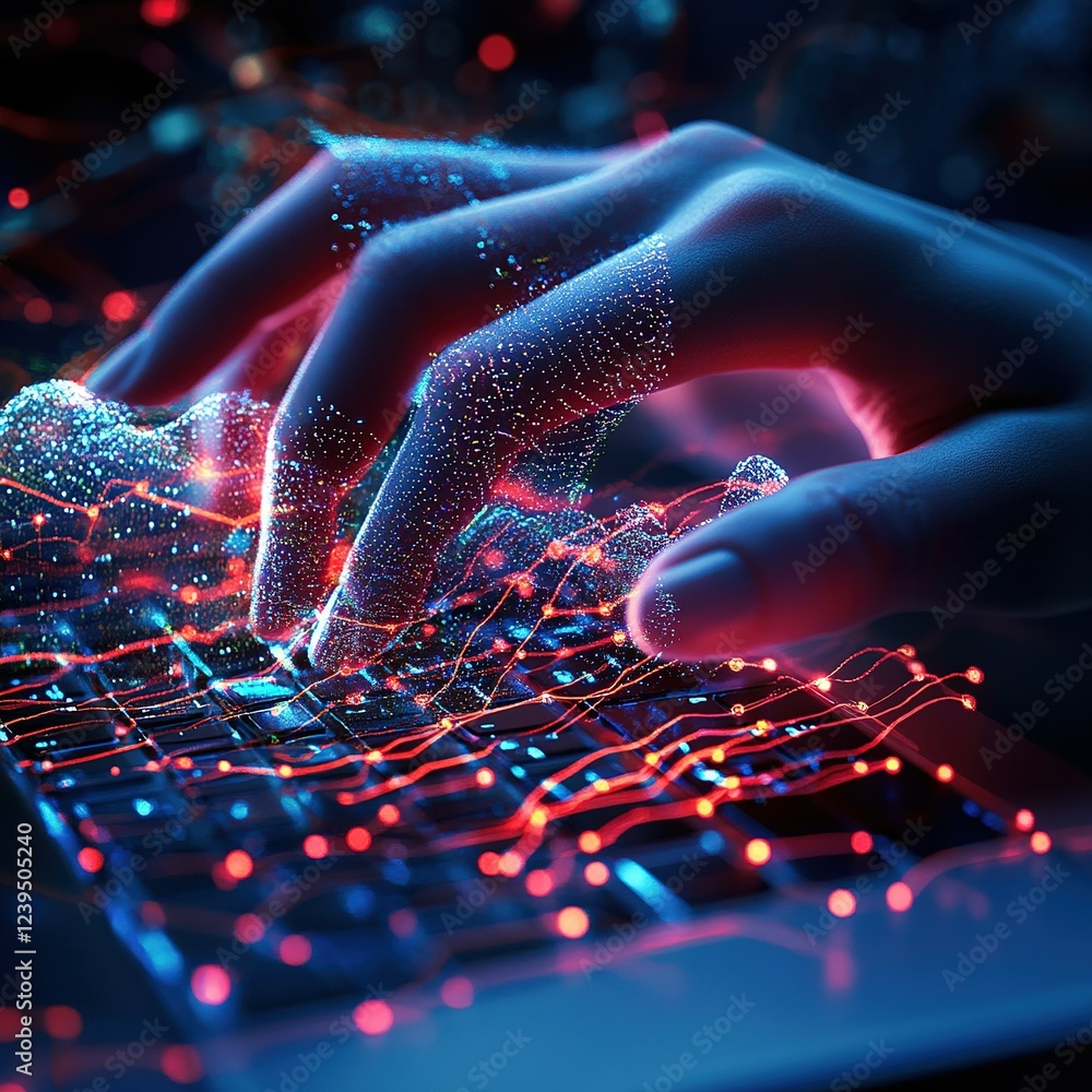 Aufkleber a person's hands typing on a laptop with data visualizations for business insights and analytics