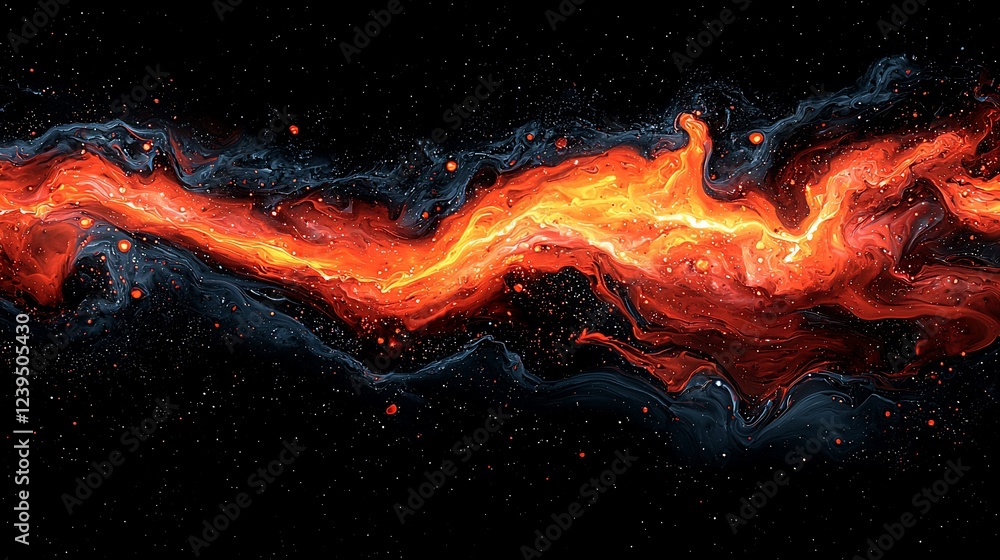 Poster abstract fiery river in space; cosmic art; background image