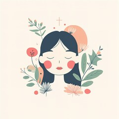 A soothing mascot for an organic skincare brand, minimalistic, line art, vector art, flat design