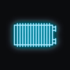 Blue neon icon of a heating radiator glowing on a black background, perfect for concepts such as winter, warmth, home appliances and more