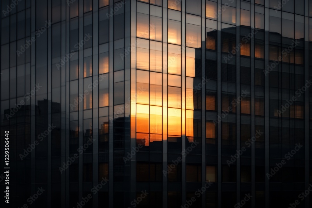 Poster building with a large window that is reflecting the sun