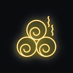 Neon yellow glowing icon of a towel warmer emanating heat