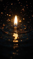 Tranquil candlelight reflections on rippling water golden hues flickering