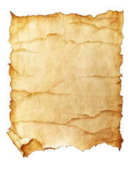 Fototapeta premium Aged vintage parchment paper texture with a worn and weathered look, featuring rough edges and a warm, golden tone. Isolated on transparent background, png.