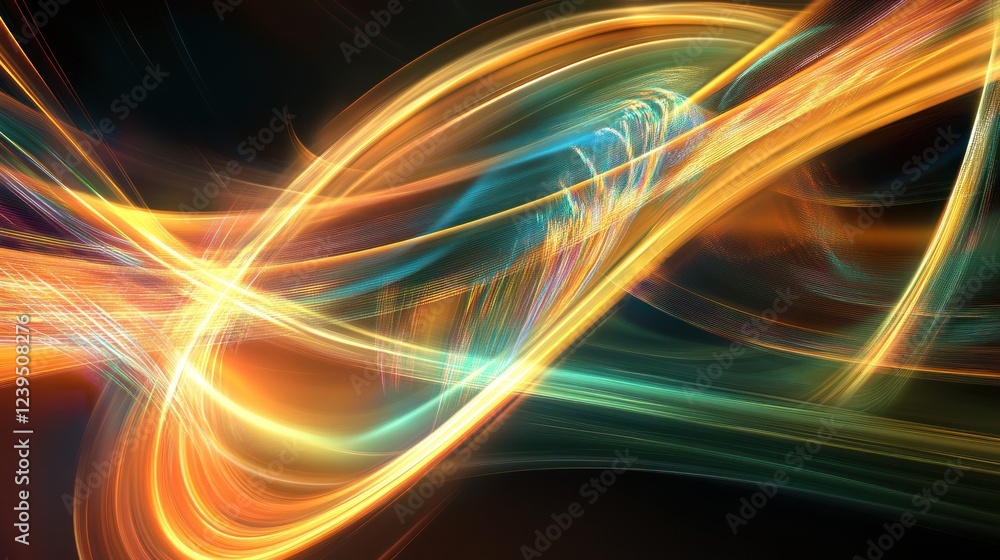Poster abstract light trails with glowing curves on dark background creating a dynamic look