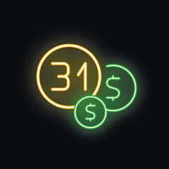 Neon sign showing the number 31 with dollar coins, ideal for illustrating loan or credit offers
