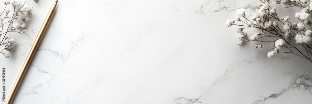 Aufkleber Elegant workspace setup with marble background and decorative flowers for creative inspiration and productivity. Generative AI