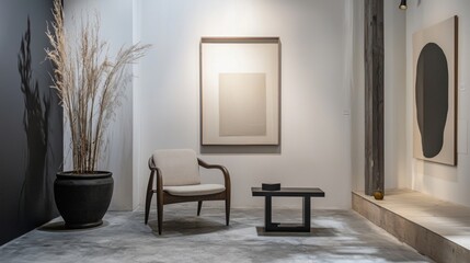 Minimalist modern interior with art display