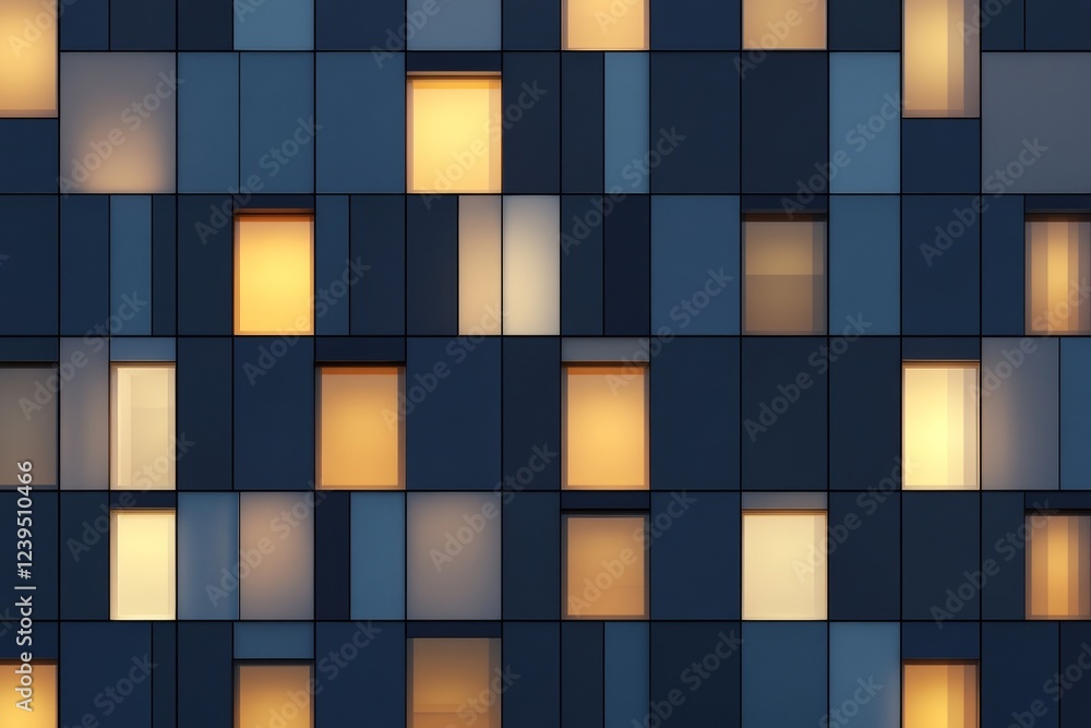 Poster building with many windows and a dark blue color