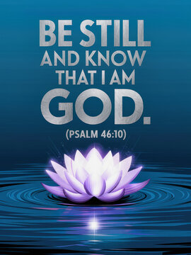 Calm water with a glowing lotus and a spiritual message
