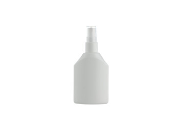 A plain white plastic spray bottle with a clear top is isolated on a white background.
Simple product shot of an unbranded white plastic spray bottle.