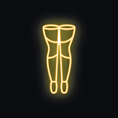 Golden neon sign depicting muscular human legs, representing concepts such as fitness, athleticism, and human anatomy