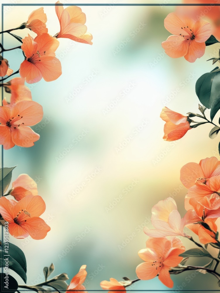 Aufkleber beautiful orange flowers frame a soft, blurred background in a serene setting. generative ai