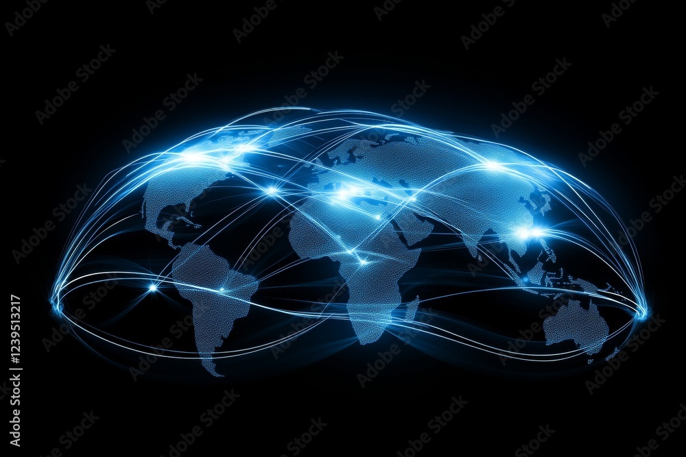 Poster global connectivity concept with digital world map and network lines