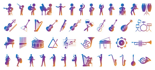 Orchestra and musical instrument icon collection