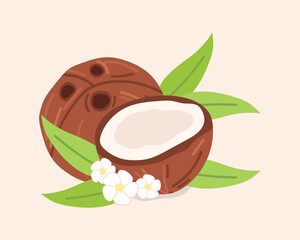 coconut. The tropical fruit is coconut. coconut chips. coconut grew on a palm tree. coconut milk. an artful cocktail. a fruit painted in a flat style. vector. delicious milk.	
