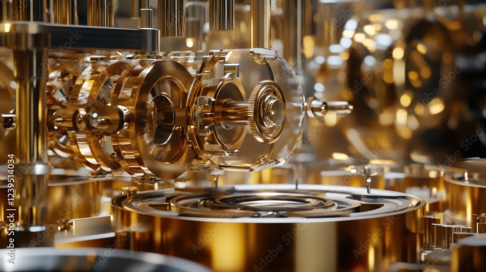 Aufkleber detailed view of golden mechanical gears rotating with intricate design and craftsmanship