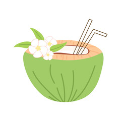 coconut. green coconut. drinking coconut. A tropical fruit. coconut grew on a palm tree. coconut milk. an exquisite cocktail. a fruit painted in a flat style. vector. delicious milk.