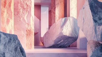 Futuristic abstract architecture with pink stone structures