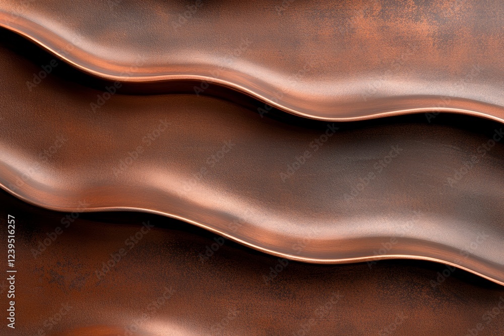 Poster abstract wavy pattern in brown metallic texture with smooth curves and shadows