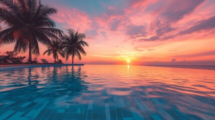 Tropical Sunset Poolside Paradise