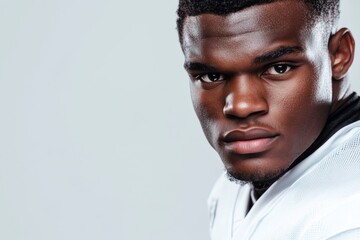 Fototapeta premium Confident young african male in white shirt with intense gaze