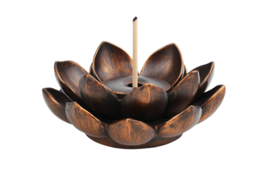 A Small Incense Holder Shaped Like a Lotus Flower Isolated On Transparent Background.