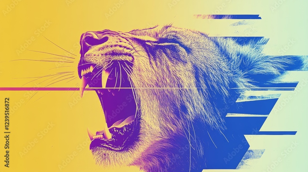 Sticker A vibrant, stylized illustration of a lion's roar, showcasing a powerful and energetic design.