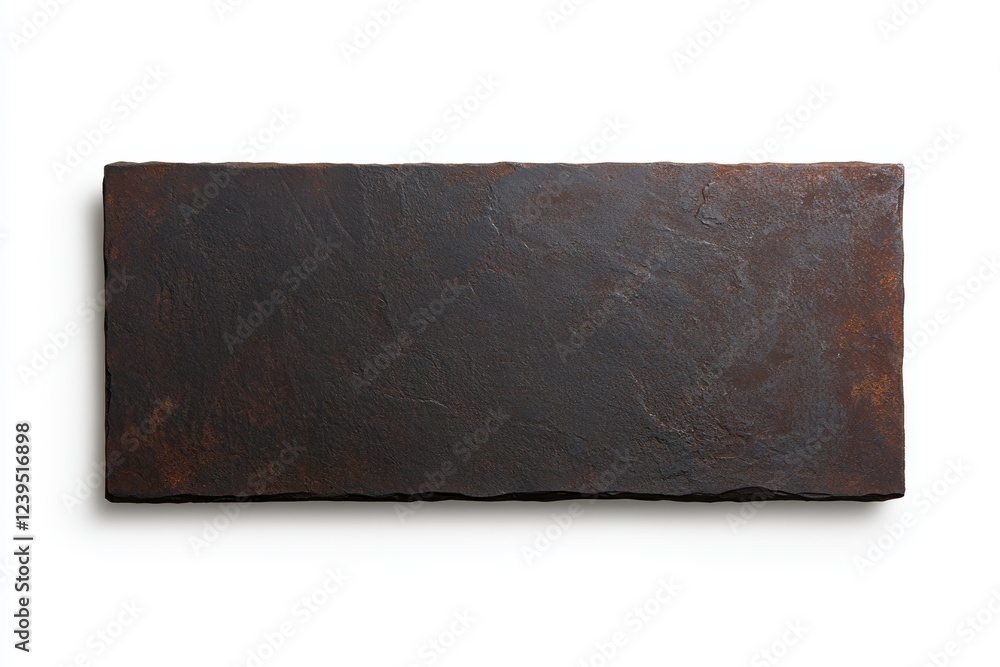 Poster dark rectangular rustic slate stone tile with textured surface on white background