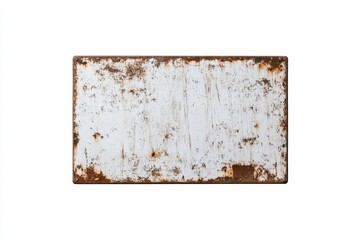 Rectangular rusty metal sign with weathered texture on white background