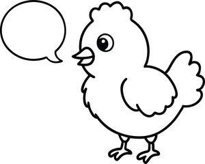 Cute Cartoon Chick Saying 'Happy Easter' in Speech Bubble Outline Drawing