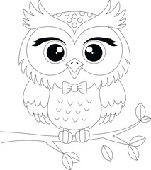 Kawaii Owl Line Draw Wildlife Coloring Page