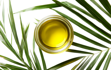 A Small Jar of Anointing Oil Surrounded by Tiny Sacred Symbols Isolated On Transparent Background.