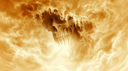 Obraz premium Fiery Skull Emerging from a Golden Inferno. A digital art piece depicting a skull engulfed in flames, creating a dramatic and intense image.