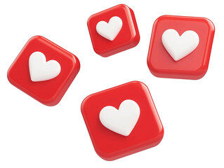 instagram likes 3d illustration. social media likes. composition elements of likes.  3d render isolated on transparent background.