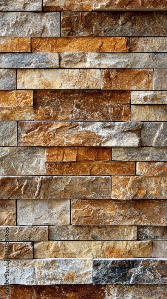 Poster layers of earthy tones and rugged textures create a visual tapestry on this rustic stone wall, evoki
