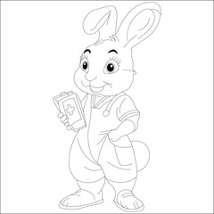 Kawaii Rabbit Hand Draw Coloring Page