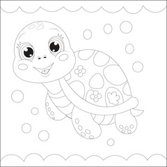 Kawaii Turtle Sea Animal Coloring Page