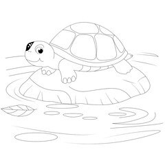 Kawaii Turtle Line Draw Coloring Page