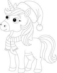 Kawaii Unicorn Line Draw Christmas Coloring Page