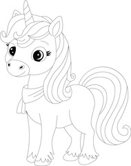 Kawaii Unicorn Line Draw Coloring Page