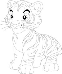 Royal Bengal Tiger Hand Draw Kawaii Coloring Page