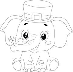 St Patricks Day Elephant Hand Draw Kawaii Coloring Page