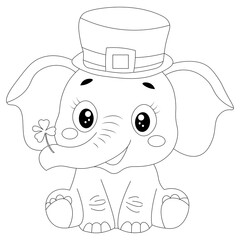 St Patricks Day Elephant Hand Draw Kawaii Coloring Page