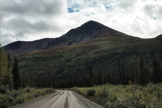 Mountain behind Denali Highway on a cloudy fall day in Alaska. - Powered by Adobe