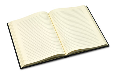 An open notebook with blank, lined pages, ready for writing, journaling, or note-taking. The pages are ivory-colored with faintly printed lines, creating a clean and minimalist look.