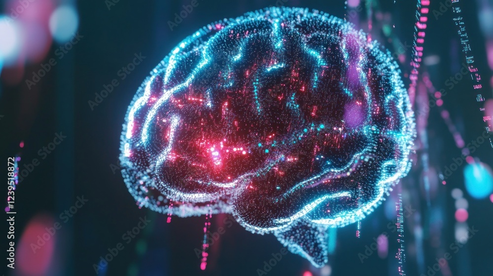 Poster abstract brain illustration with digital network connections and neural pathways